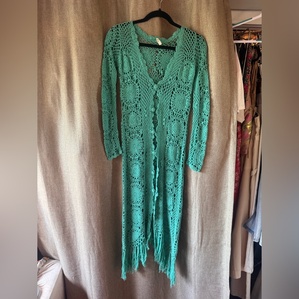 Spell Turquoise Crochet Cardigan